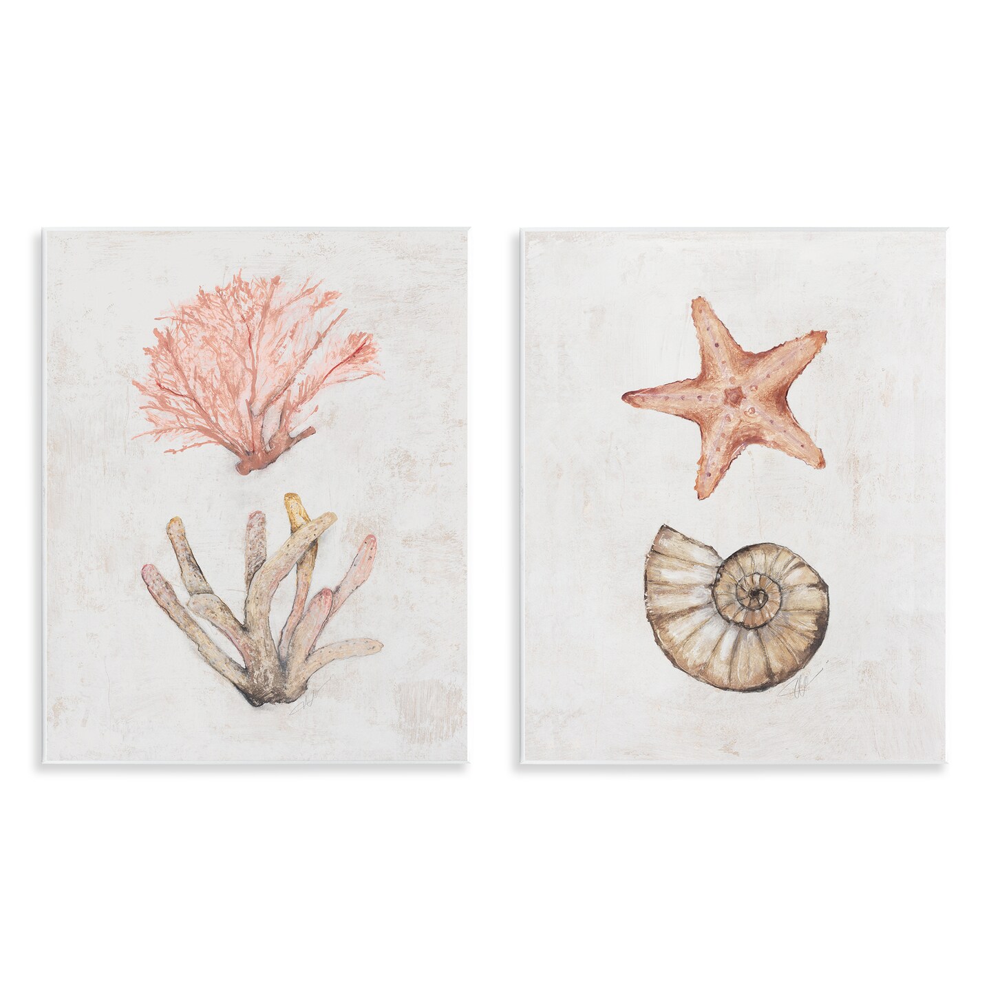 Stupell Industries Neutral Pastel Sea Life 2pc Wall Plaque Art Set Design by Filippo Ioco