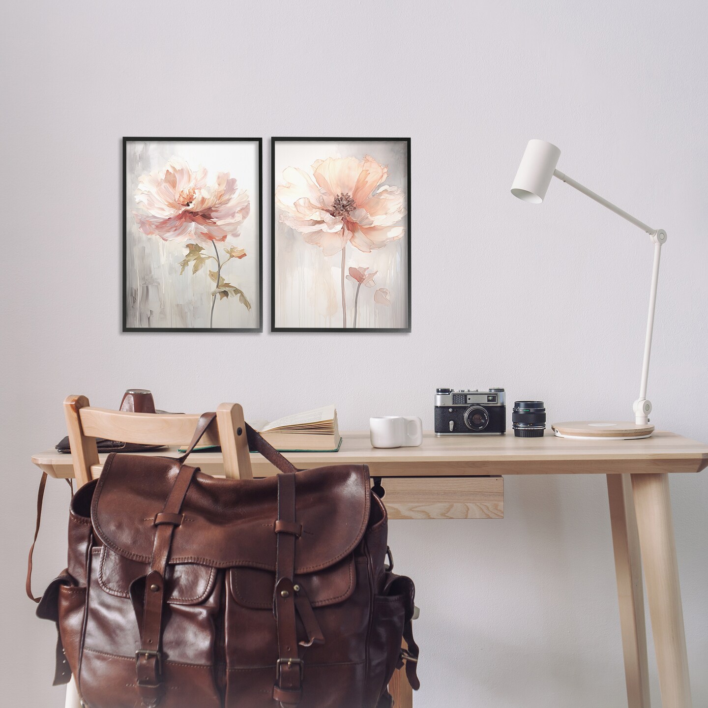 Stupell Industries Soft Pink Budding Flowers 2pc Framed Giclee Wall Art Set Design by Raymond Powers