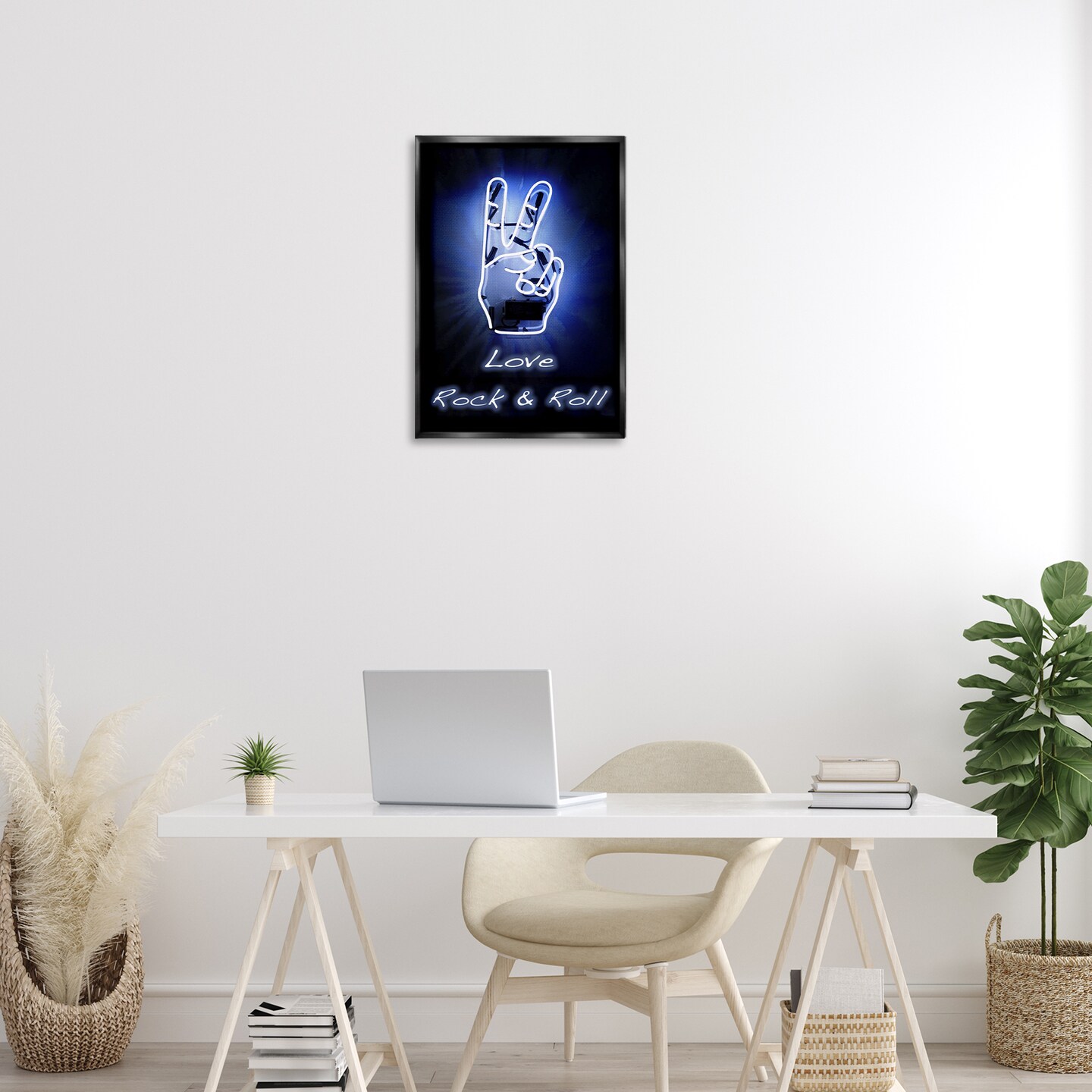Stupell Industries Love Rock &#x26; Roll Neon Floater Framed Canvas Wall Art Design by Graffi*tee Studios