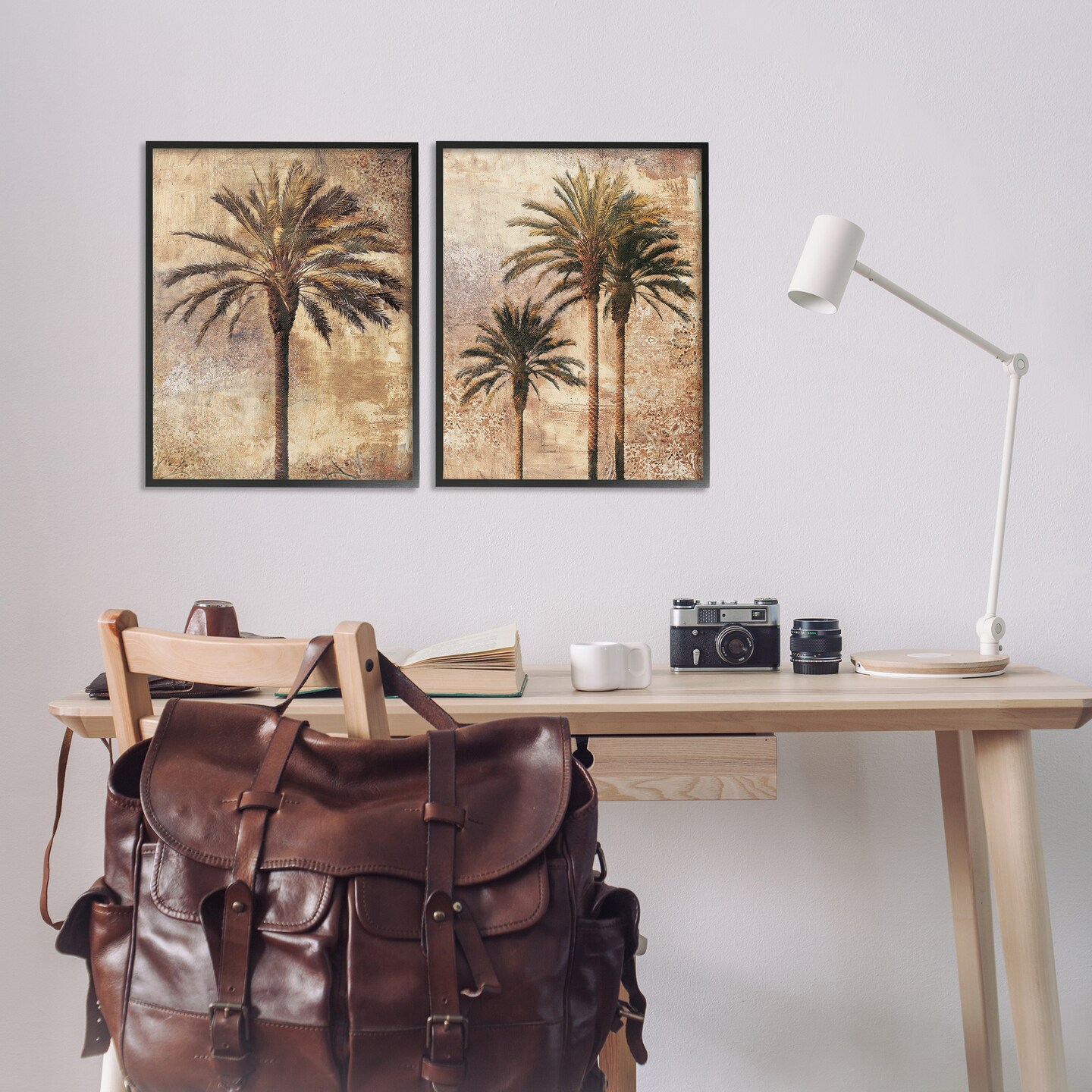 Stupell Industries Arching Palm Leaves 2pc Framed Giclee Wall Art Set Design by John Seba