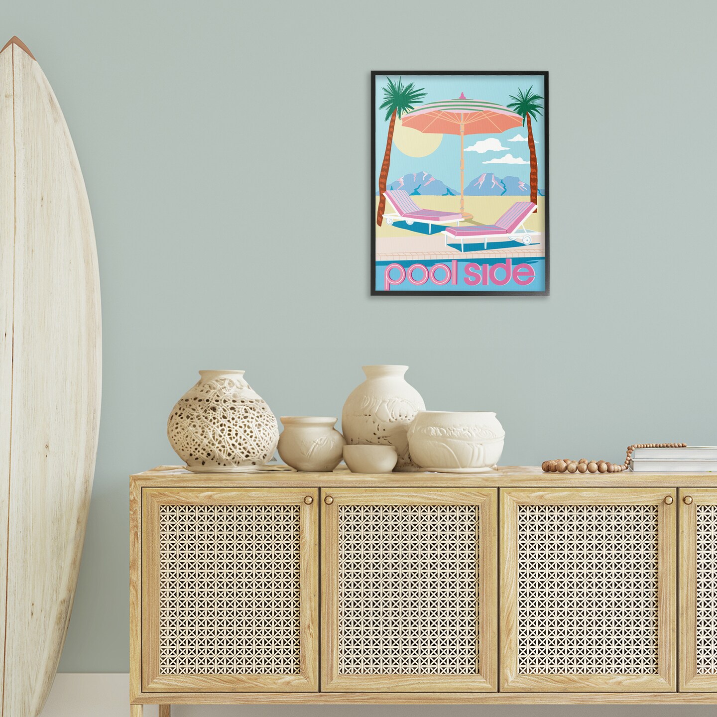 Stupell Industries Preppy Coastal Poolside Framed Giclee Wall Art Design by Jo Reid