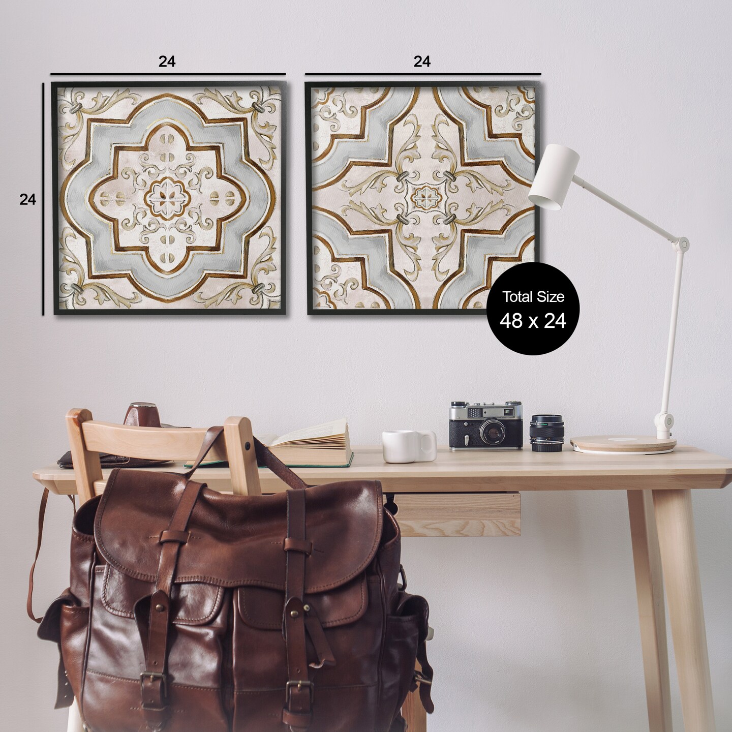 Stupell Industries Moroccan Tile in Neutrals 2pc Framed Giclee Wall Art Set Design by Irena Orlov