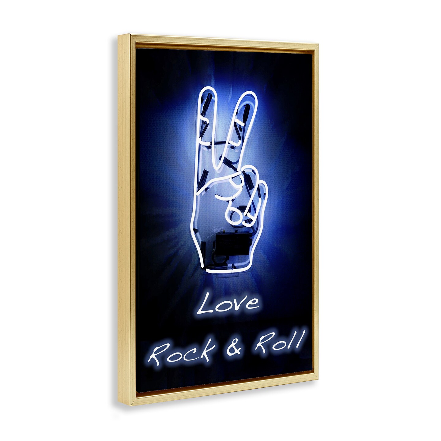 Stupell Industries Love Rock &#x26; Roll Neon Floater Framed Canvas Wall Art Design by Graffi*tee Studios