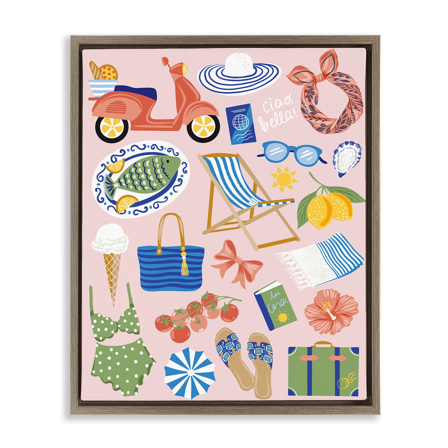 Stupell Industries Mediterranean Coast Necessities Floater Framed Canvas Wall Art Design by Arrolynn Weiderhold