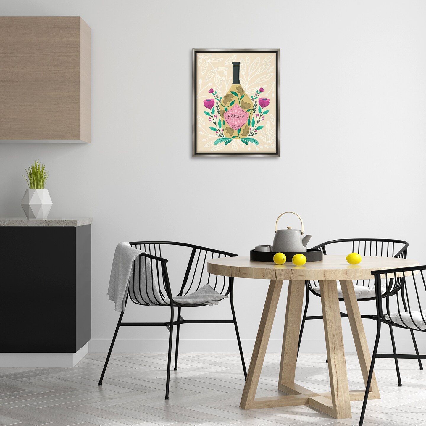 Stupell Industries Chic Floral Alcohol Bottle Floater Framed Canvas Wall Art Design by Louise Allen Designs