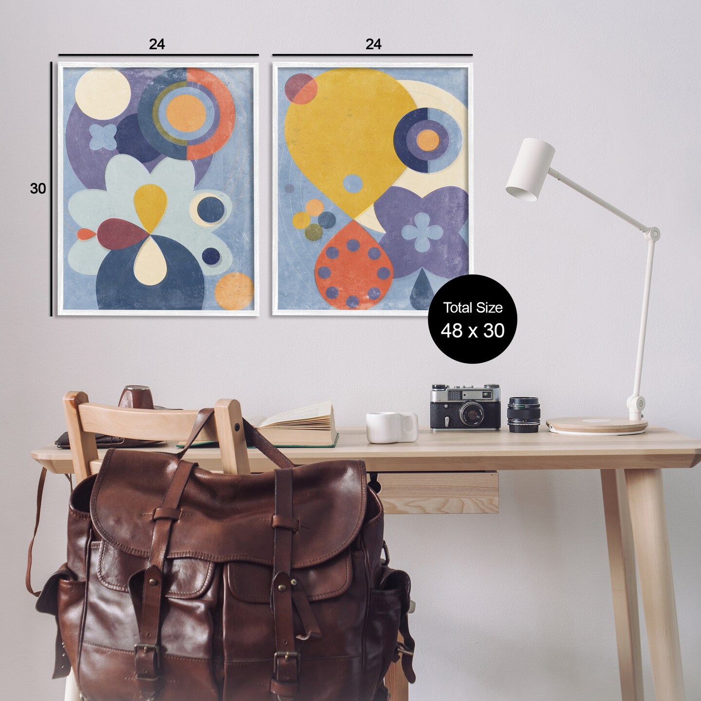 Stupell Industries Retro Shapes on Blue 2pc Framed Giclee Wall Art Set Design by Victoria Barnes