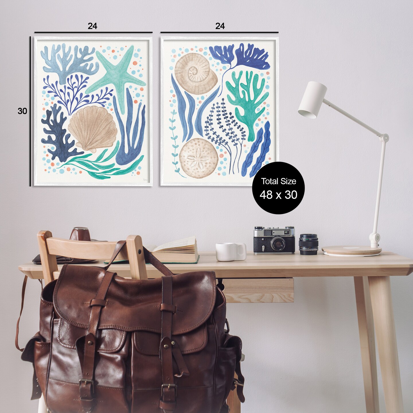 Stupell Industries Coastal Currents Sea Life 2pc Framed Giclee Wall Art Set Design by Veronique Charron