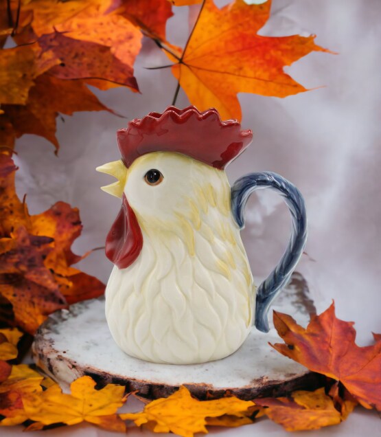 Hand Painted Ceramic Rooster Pitcher, Home D&#xE9;cor, Gift for Her, Gift for Mom, Kitchen D&#xE9;cor, Farmhouse D&#xE9;cor, Fall Decor