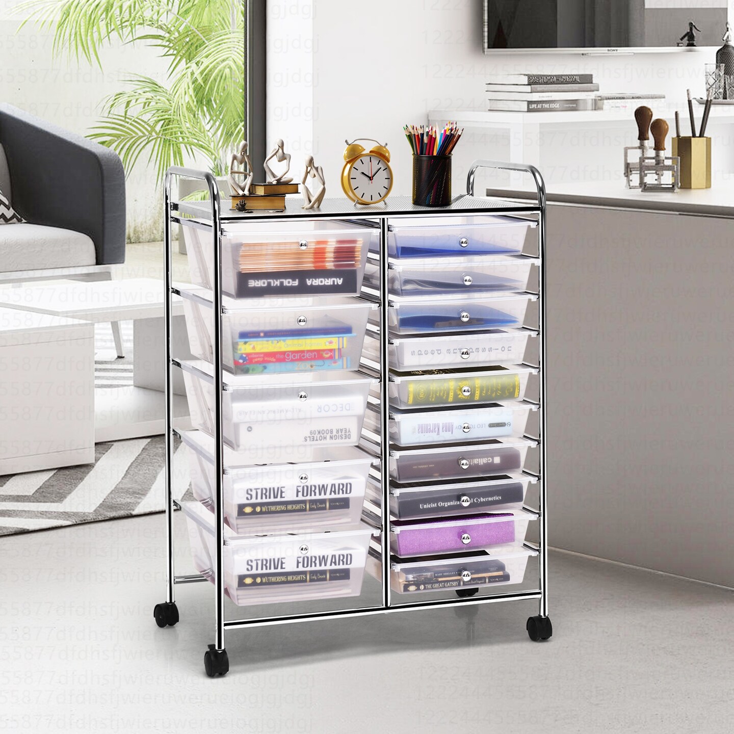 Costway 15 Drawer Art & Craft Rolling Storage Cart Tools Scrapbook Paper Office School Organizer Clear