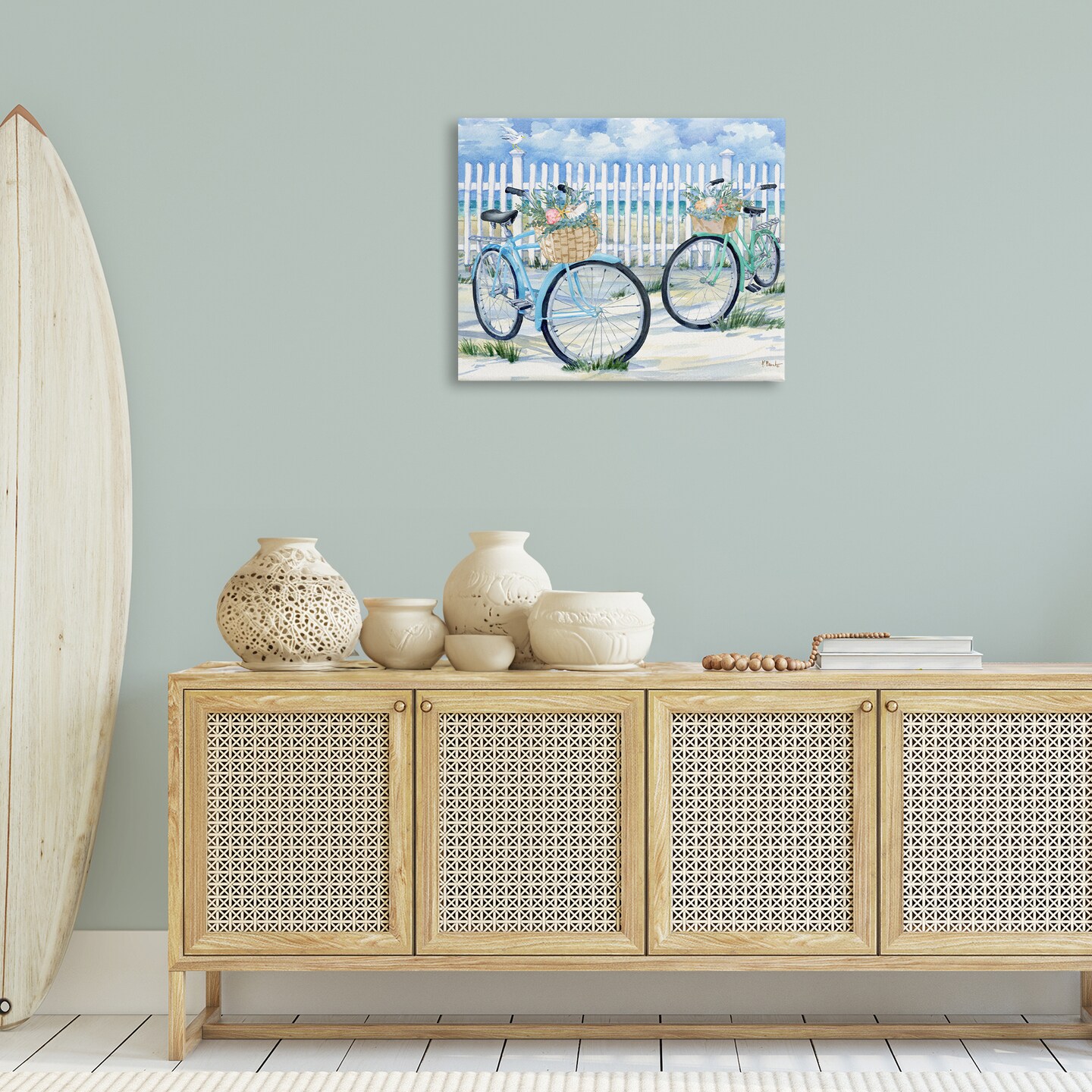 Stupell Industries Bicycles at Beach Fence Canvas Wall Art Design by Paul Brent