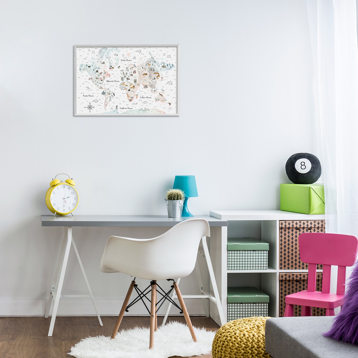 Stupell Industries Whimsical World Traveler Map Framed Giclee Wall Art Design by Laura Marshall