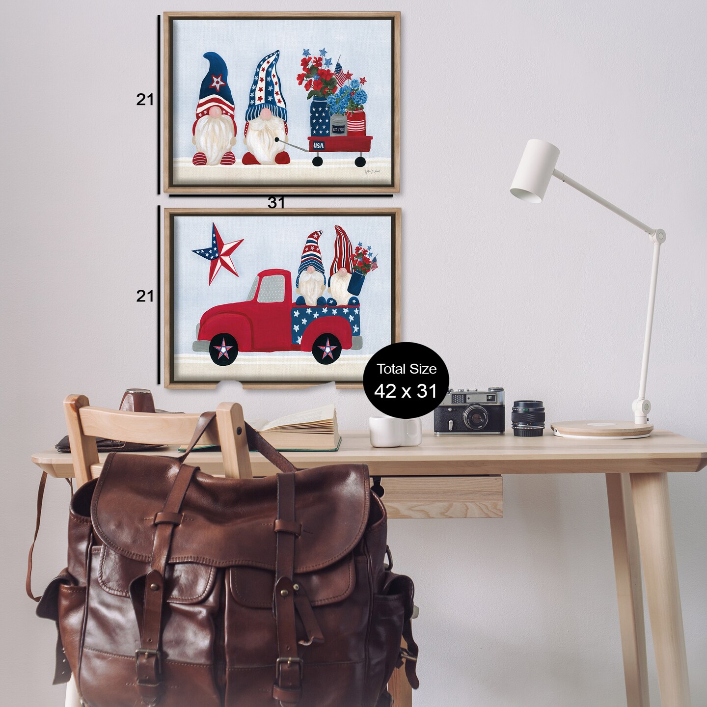 Stupell Industries Americana Florals & Gnomes 2pc Floater Framed Canvas Wall Art Set Design by Yvette St. Amant