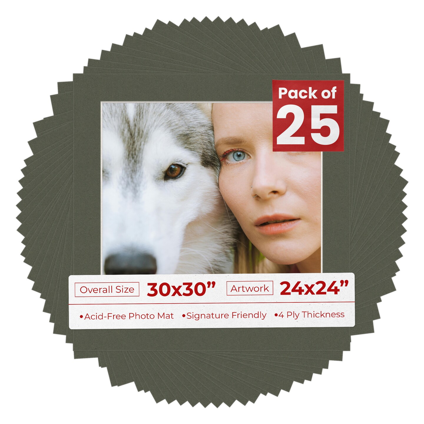 Dark Olive Green Mat Board for 30x30 Frames - Fits 24x24 Photos