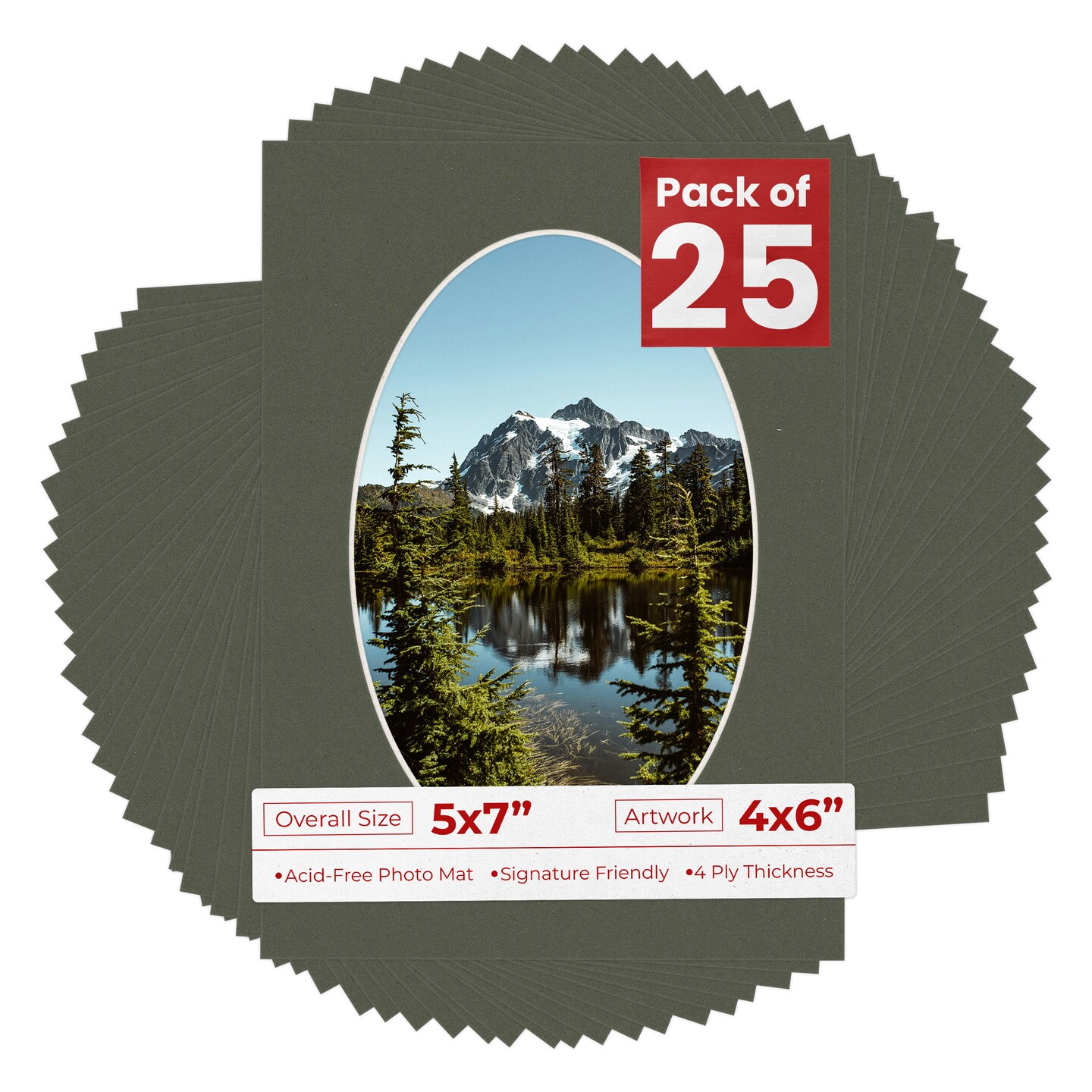 Dark Olive Green Mat Board for 5x7 Frames - Oval Opening for 4x6 Photos