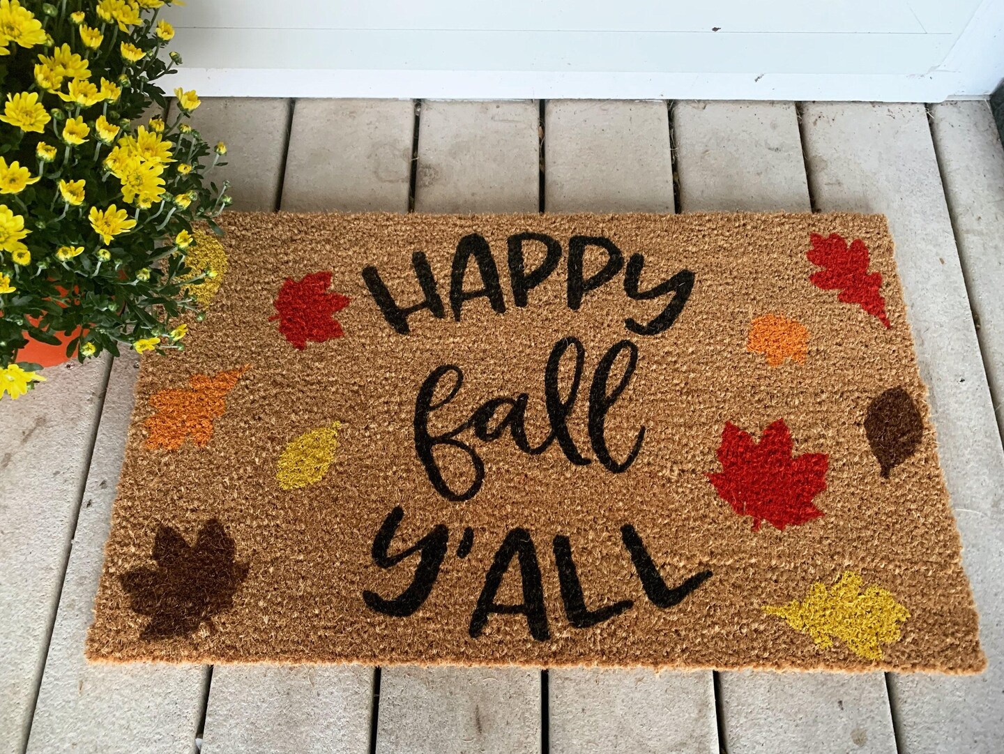 Happy Fall Y’all Autumn Outdoor Coir Door Mat - Thumbnail 3