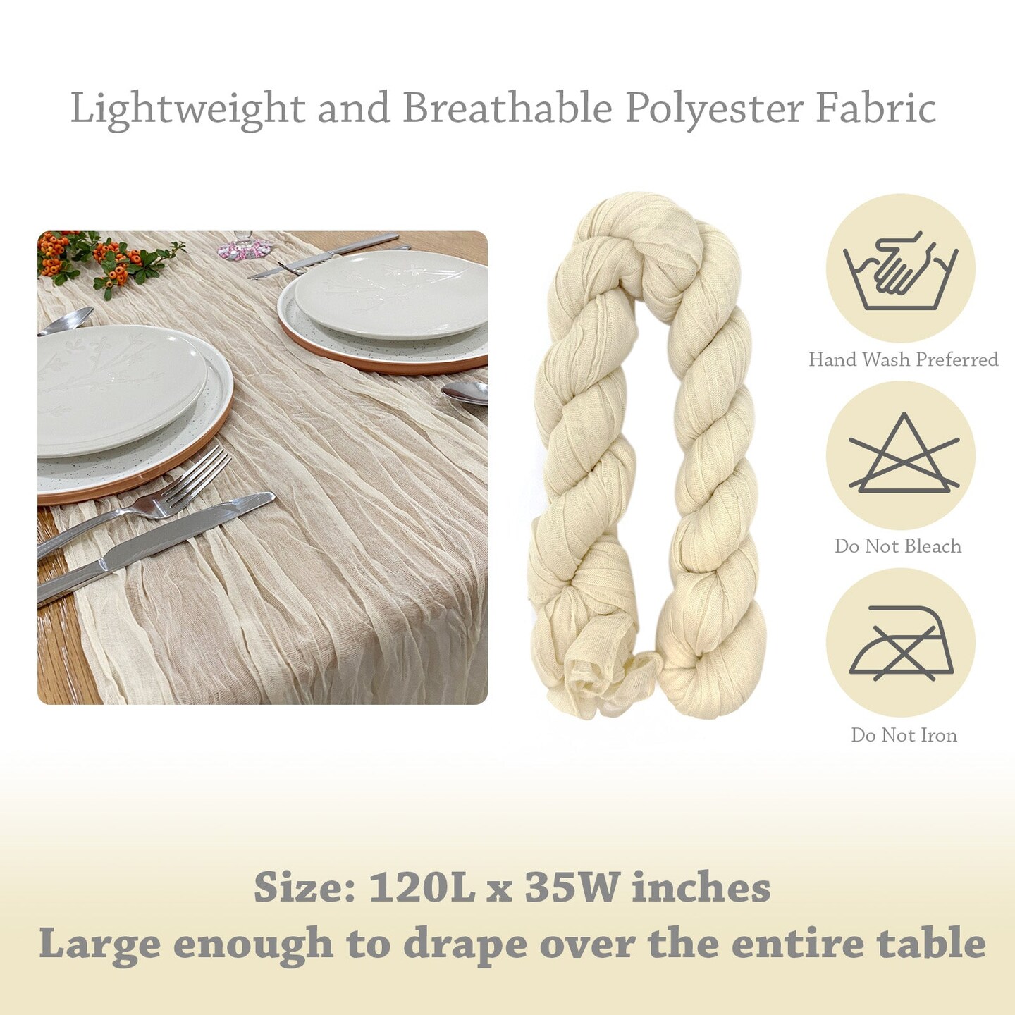 Wrapables 10Ft Bohemian Cheesecloth Gauze Table Runner for Rustic Weddings, Parties, Home Decor, Beige