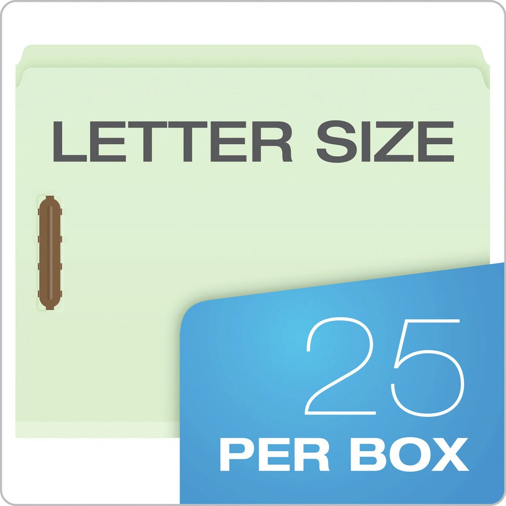 Pendaflex Straight Tabs 2 in. Expansion 2 Fasteners Letter Size Heavy-Duty Pressboard Folders with Embossed Fasteners - Green (25/Box)