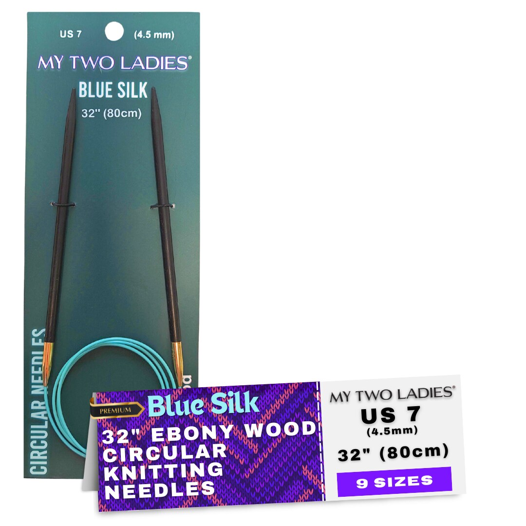 Blue Silk | 32" Circular Knitting Needles | Ebony | 9 Sizes