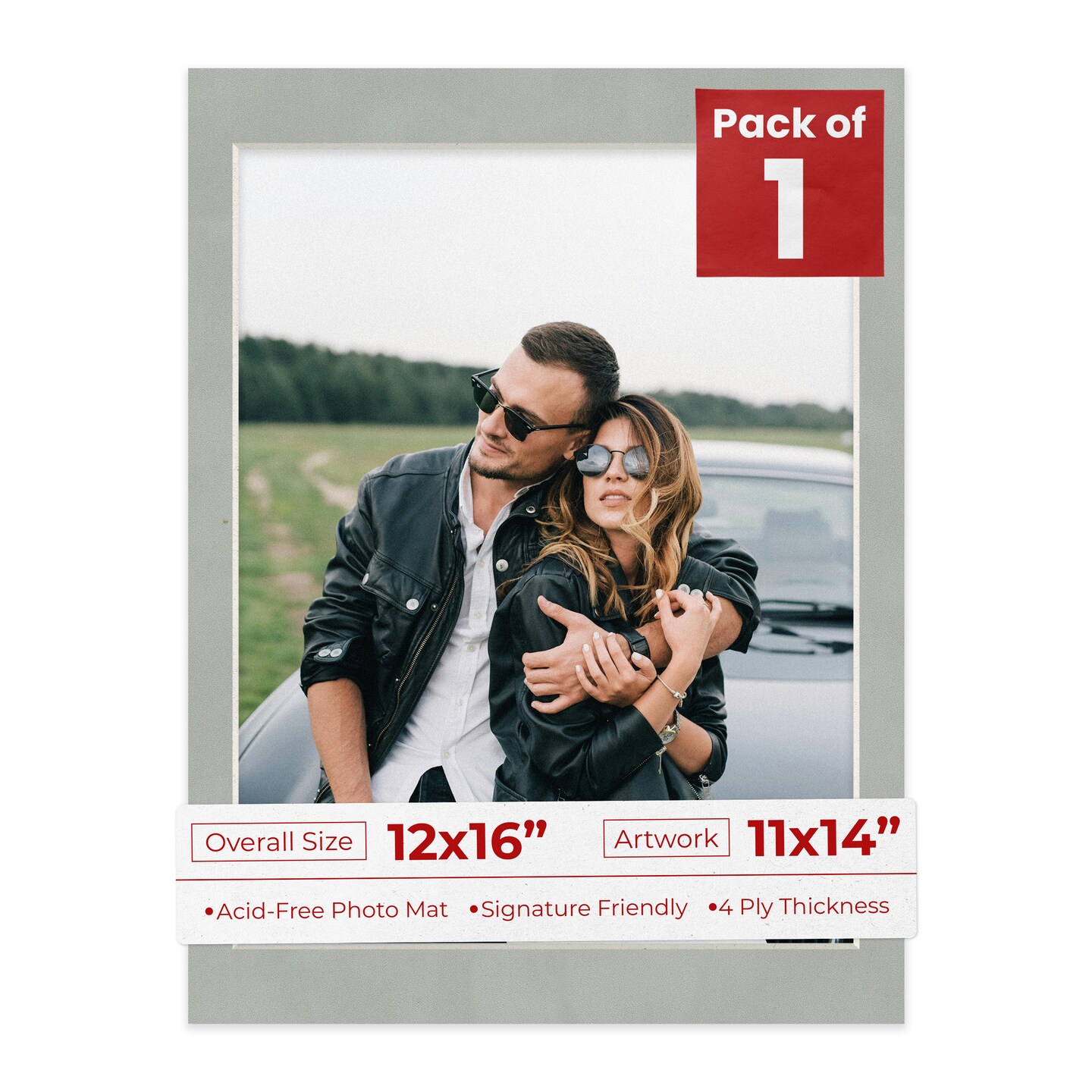 Light Grey Suede Mat Board for 12x16 Frames - Fits 11x14 Photos