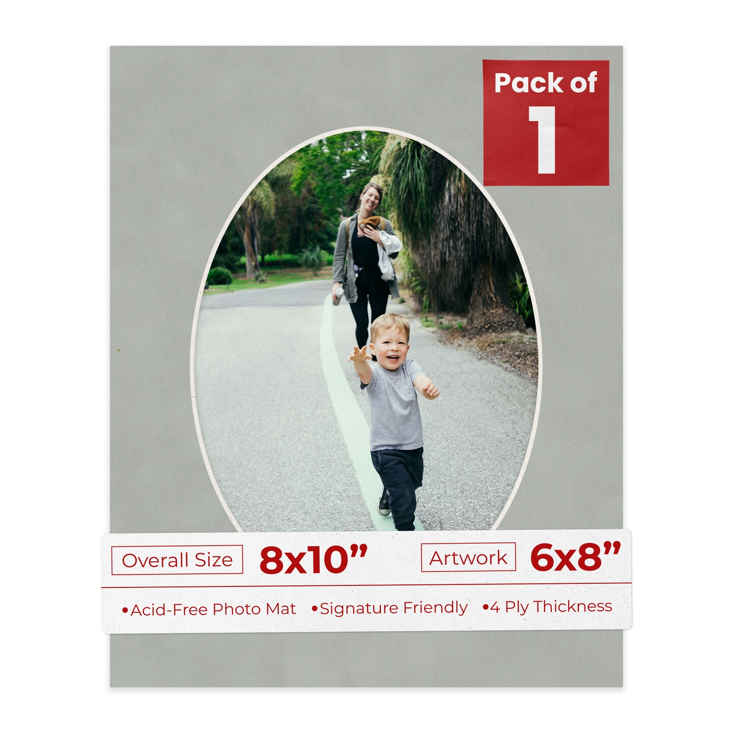 Light Grey Suede Mat Board for 8x10 Frames - Oval Opening for 6x8 Photos