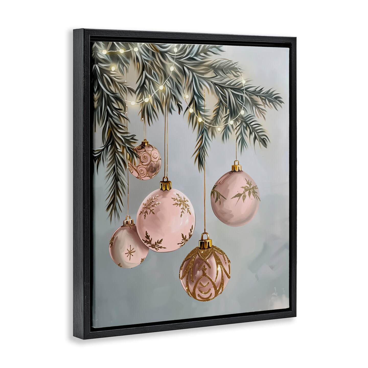 Stupell Industries Pink Hanging Christmas Ornaments Floating Frame Design by Arlington Prints