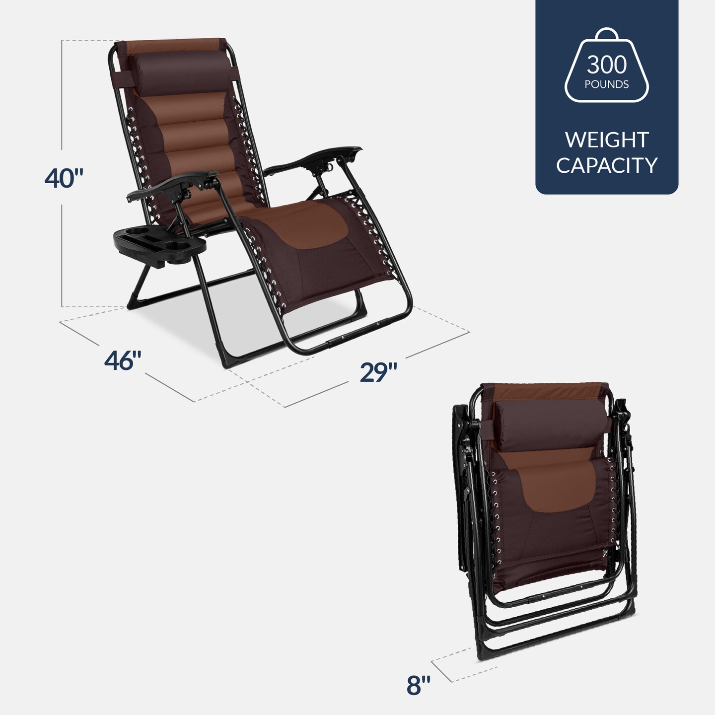 Best Choice Products Oversized Padded Zero Gravity Chair, Folding Outdoor Patio Recliner w/ Side Tray