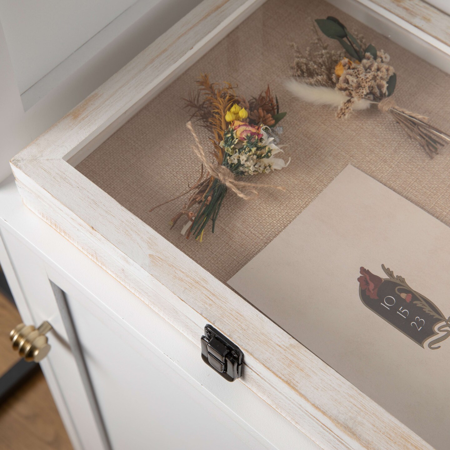 HBCY Creations Wood Shadow Box Display Case - Solid Wood with Acrylic Window - Security Latch - For Mementos and Keepsakes