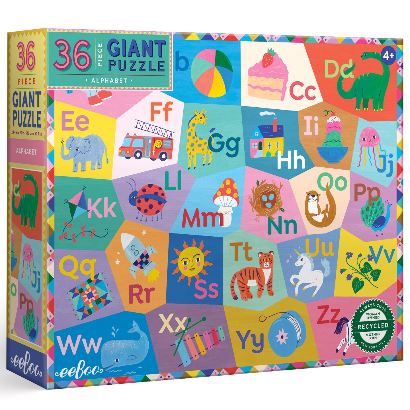 eeBoo: Alphabet - 36 Piece Giant Puzzle - 24.4&#x22; x 20&#x22;, ABC &#x26; Animal Jigsaw, Oversized High-Quality Pieces, Educational Preschool, Children Kid Age 4+