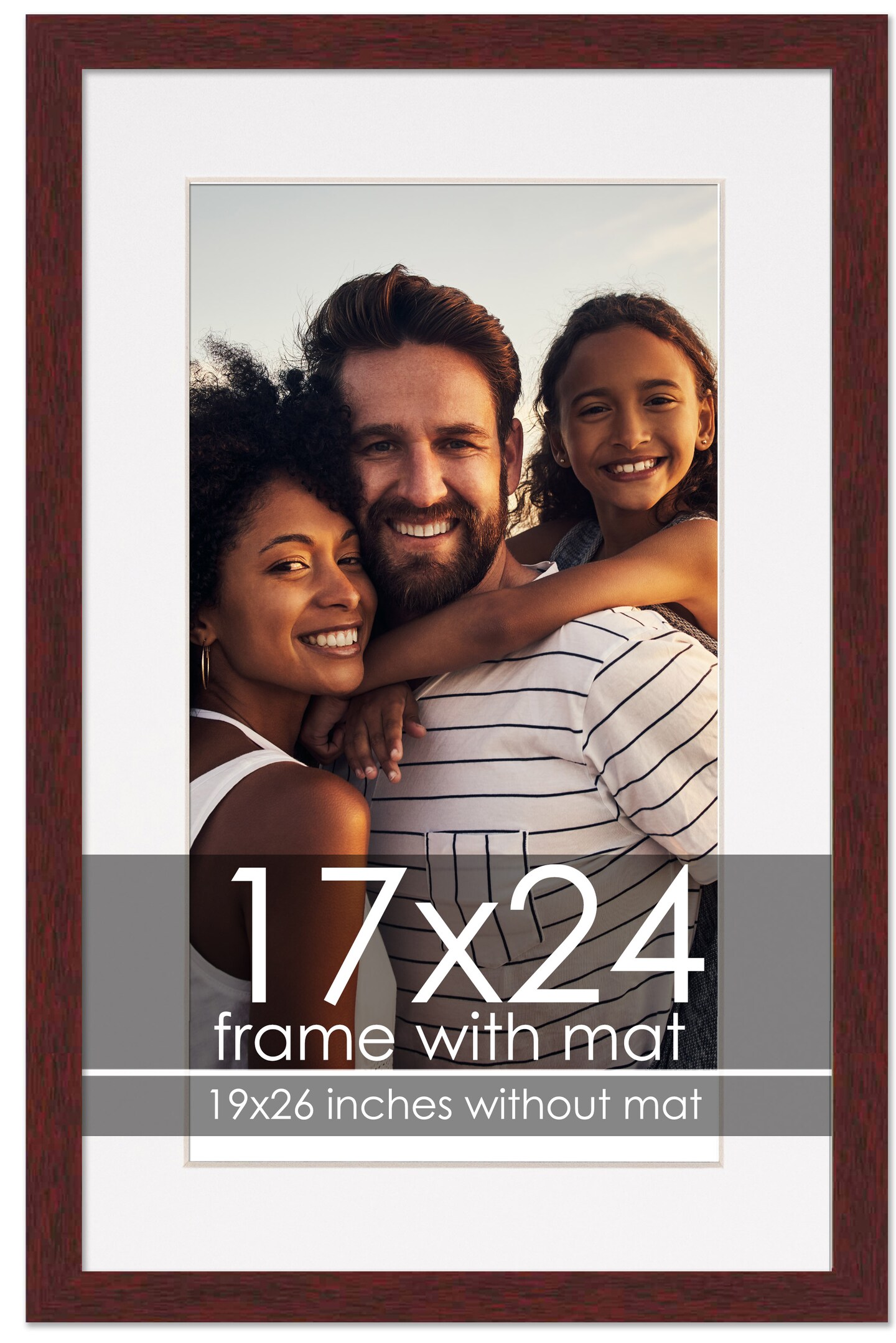 Brown Frame Wood Grain with White Photo Mat, UV Acrylic Front, Foam Board Backing, 60 Sizes Available