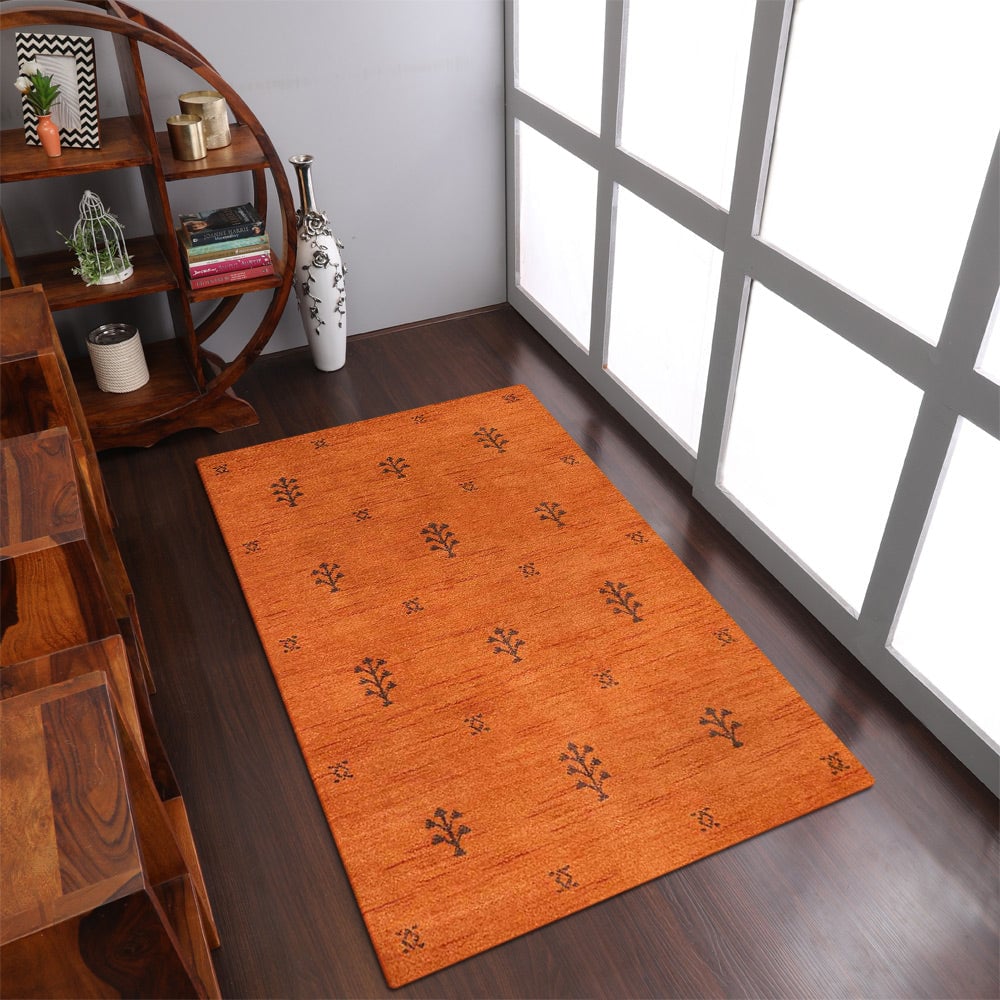 Rugsotic Hand Knotted Wool Area Rug 3X5 Orange Brown Modern L00501