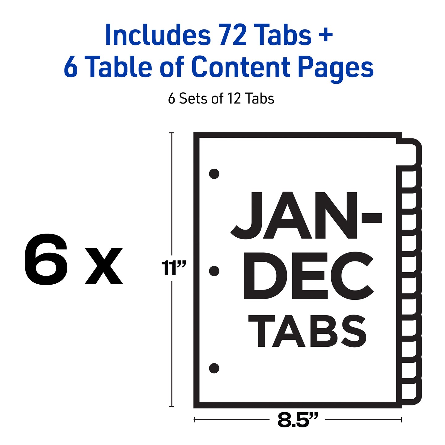 Avery Ready Index Jan-Dec 12 Tab Binder Dividers, Customizable Table of Contents, Classic Multicolor Tabs, 6 Sets (11830)