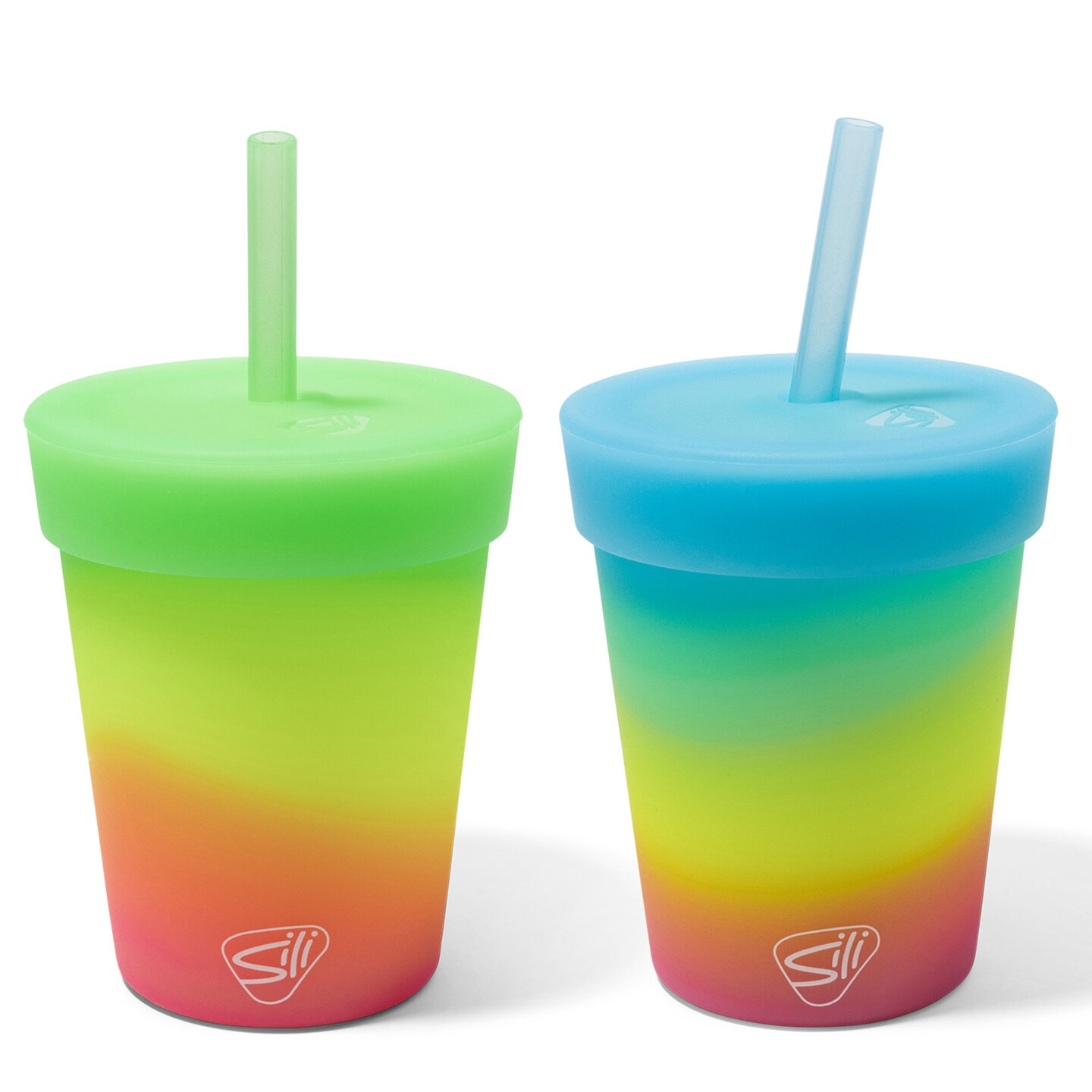 Silipint: Kids Straw Tumblers 8oz: 2 Pack - Glow Blue Ombre & Glow Green Ombre - Silicone Unbreakable Cups w/ No Leak Lids, Hot & Cold Drinks