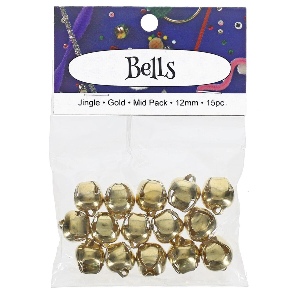 PA Essentials Jingle Bell Mid Pack &#x2013; 12mm, 15pc, Gold, Small Bells For Crafts, Holiday Decorations, Sewing, Scrapbooking and Christmas Crafts, Jingle Bells For Crafting