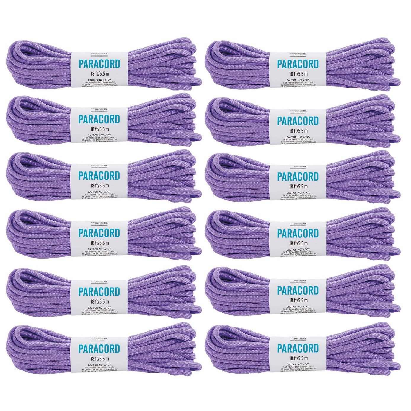 Essentials By Leisure Arts Paracord Bundle, Purple 12Pc - Nylon Rope, Parachute Cord For Crafts, Knots, Jewelry Making, Camping, Survival Gear, And More