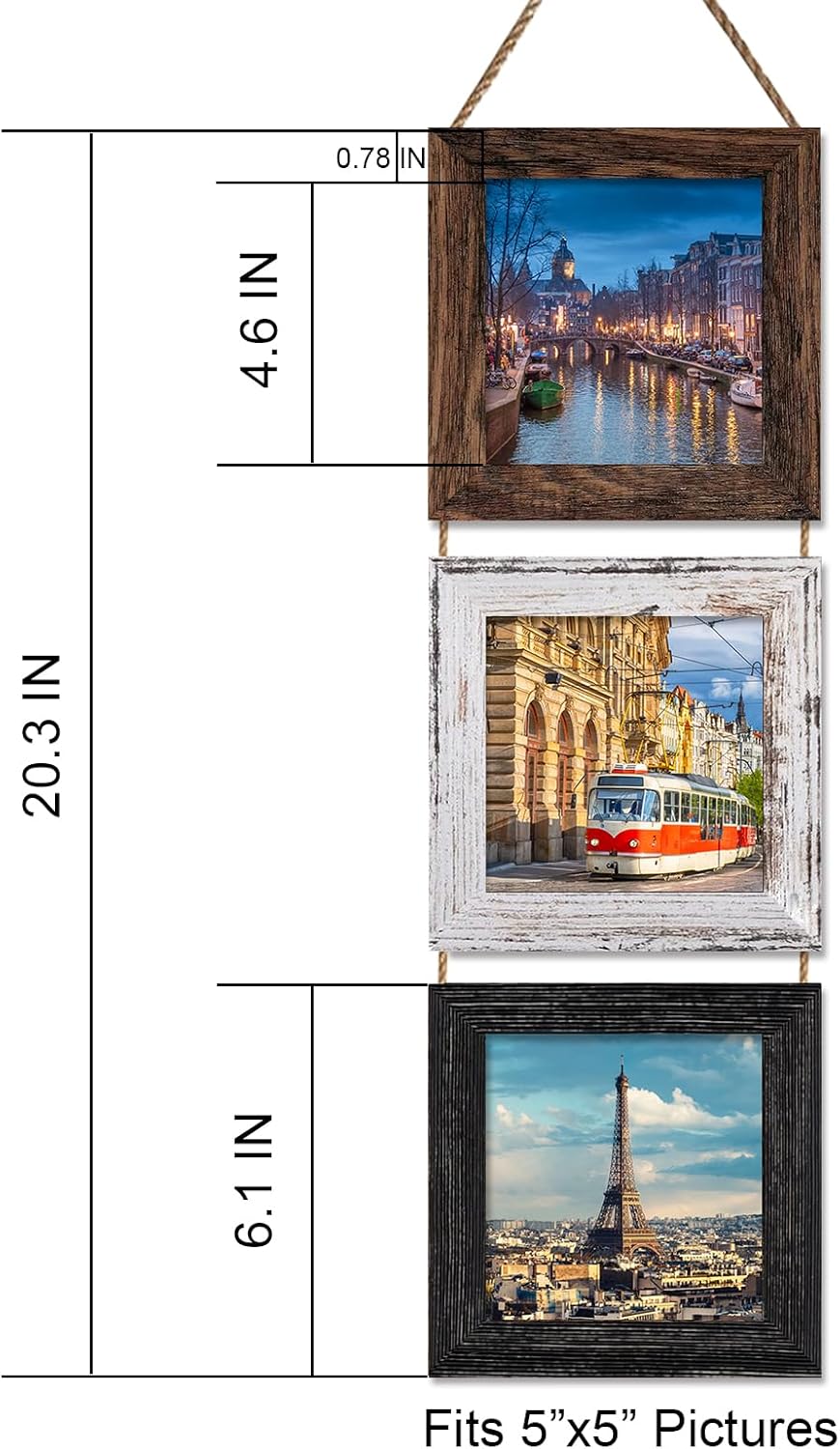 5x5 Wall Hanging Picture Frames Collage with 3 Opening Multi Color Frames