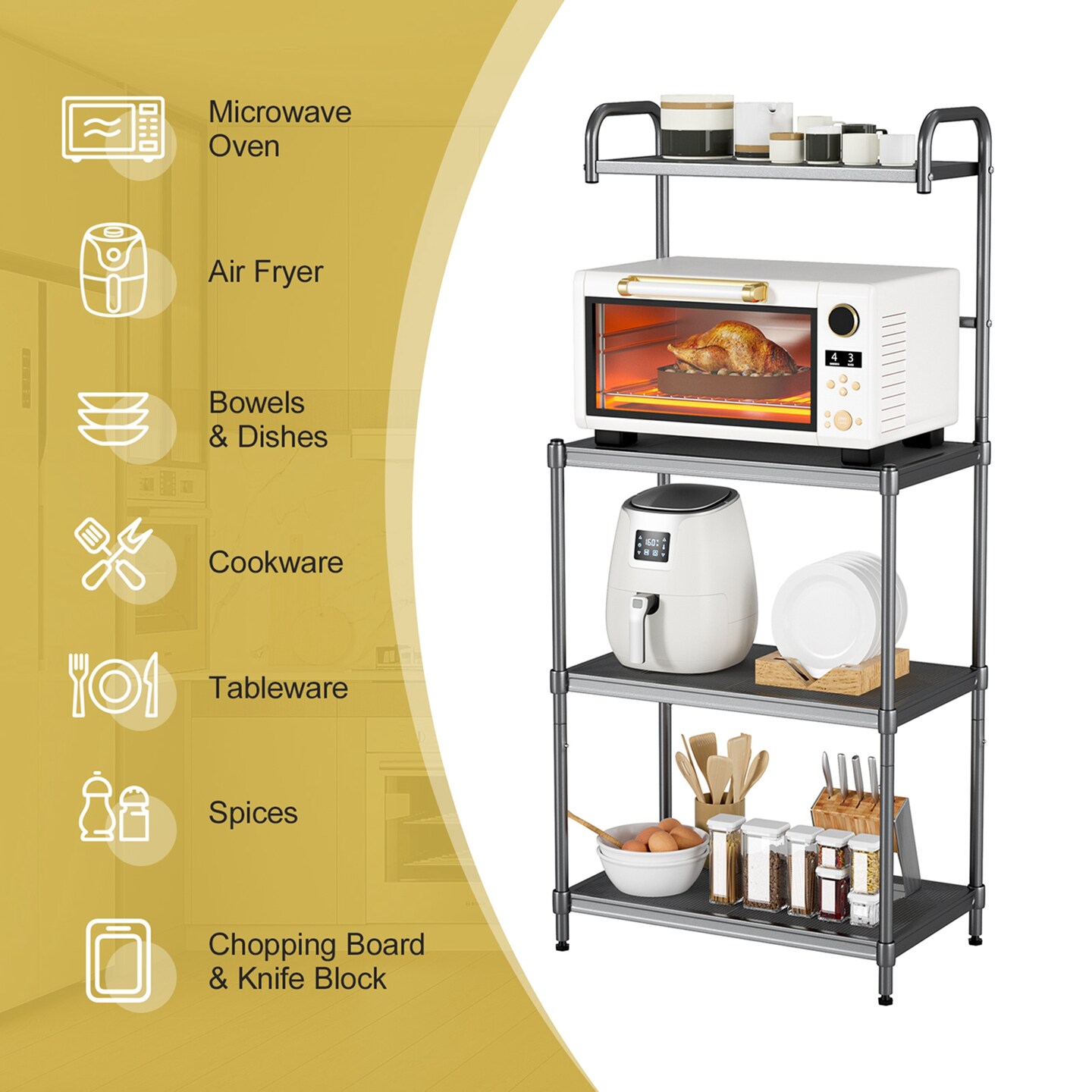 Costway 4-Tier Baker&#x27;s Rack Microwave Oven Stand Shelves Kitchen Storage Rack Organizer Grey/White/Black