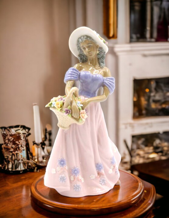 Ceramic African American Lady With Flower Basket Figurine, Home Décor, Gift for Her, Gift for Mom