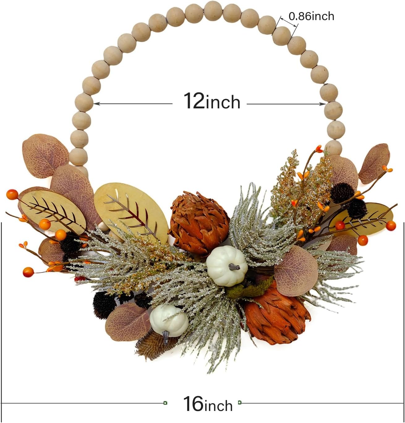 16&#x22; Fall Wood Bead Wreath - Brown