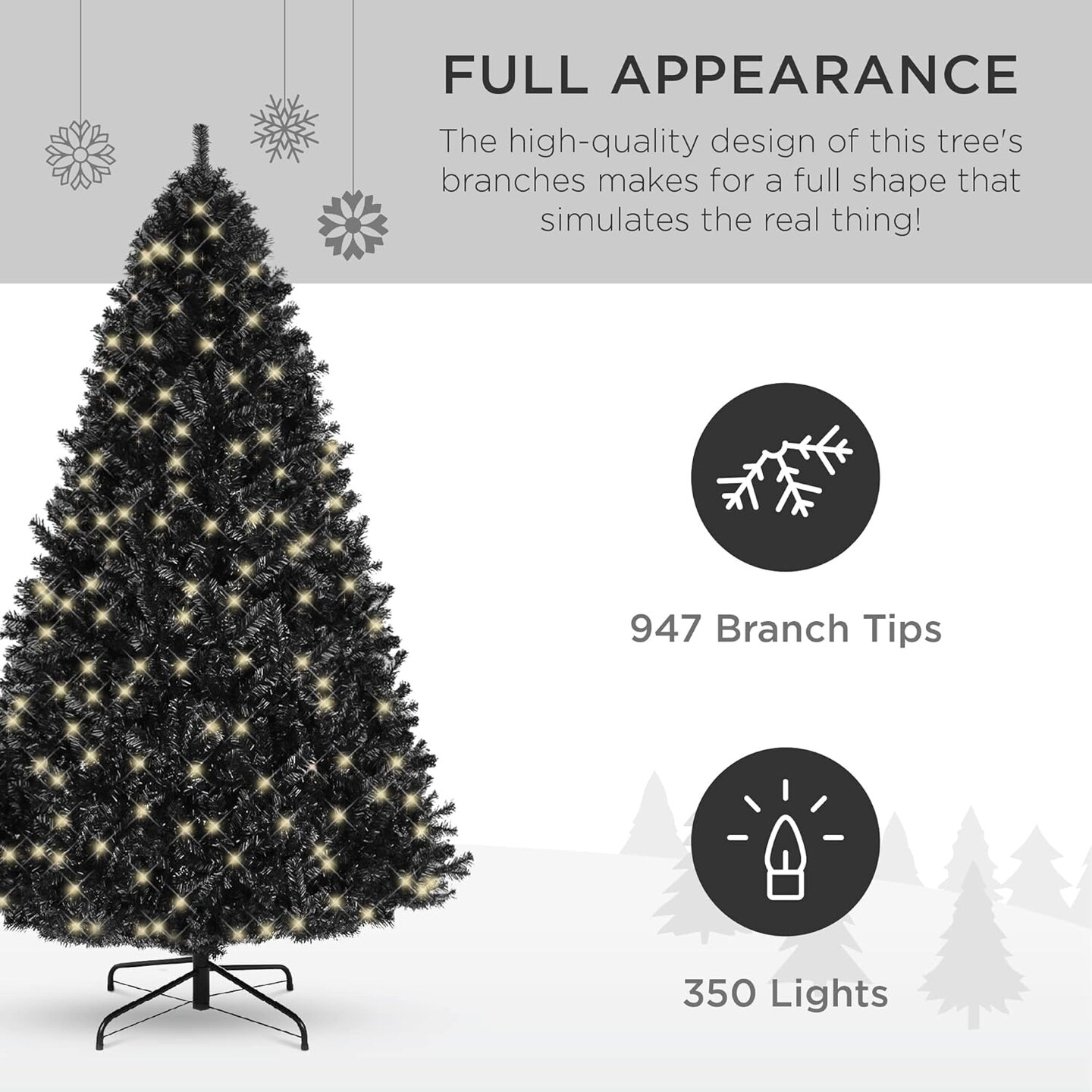 Artificial Christmas Tree Hinged Pine with 250 Lights, 1,000 Tips &#x26; Foldable Base Pre-Lit Outdoor Holiday Decor