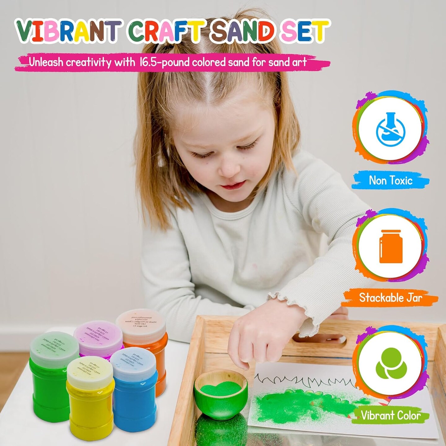 4E&#x27;s Novelty 16.5 Pound Colored Sand for Crafts, 12 Sand Art Colors 22 oz Each, Non-Toxic Craft Sand Colored with Storage Container, Non Toxic Creative Art Tool Color Sands for Kids Ideal Ages 3+