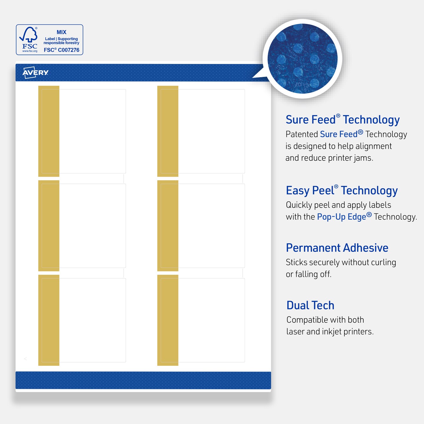 Avery Printable Square Labels, Gold-Dipped Edge, 3" x 3", Matte White Square Labels, Permanent, Laser/Inkjet, 60ct, Great for Product Labels