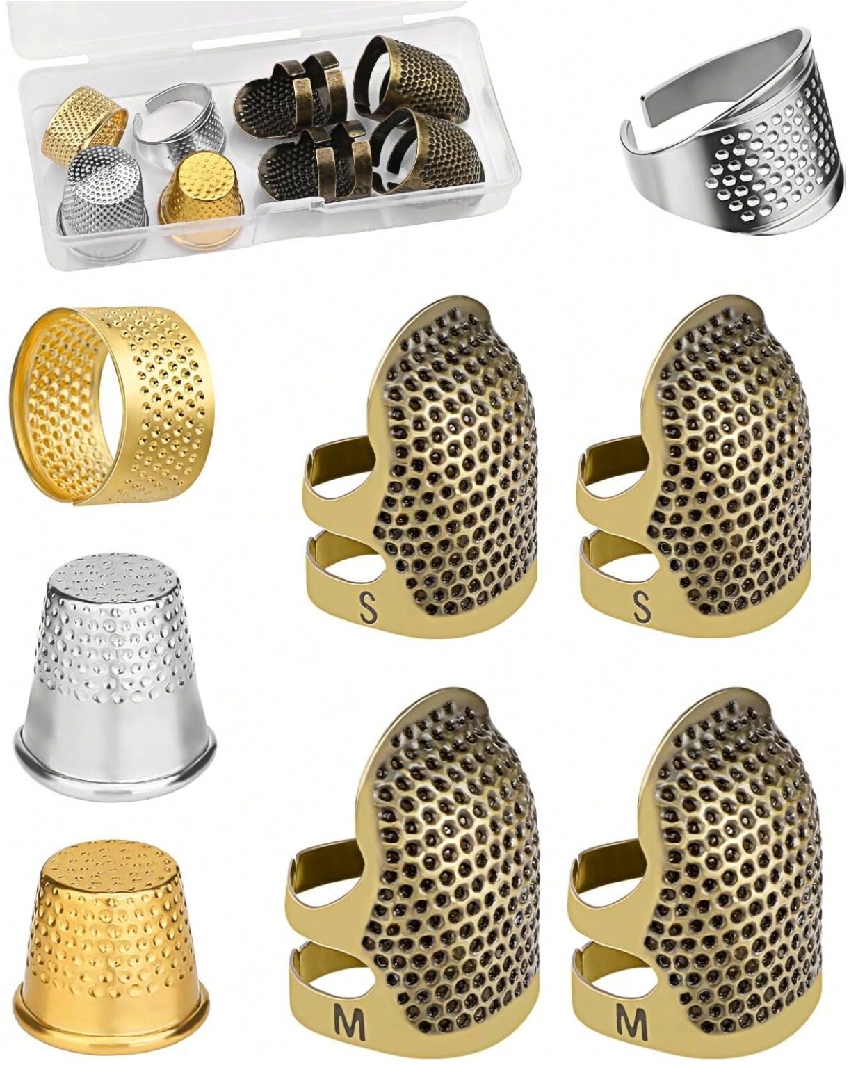 8‑Piece Metal Sewing Thimble Kit – Finger Protectors for Hand Sewing, Quilting & Embroidery