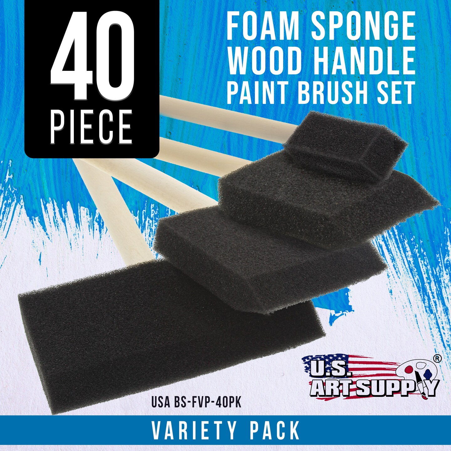 Variety Pack Foam Sponge Wood Handle Paint Brush Set (Value Pack of 40 Brushes) - Lightweight, Durable - For Acrylics, Stains, Varnishes, Crafts, Art