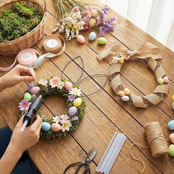 6 Pcs 16 Inch Easter Wire Wreath Frame Egg Rabbit Wreath Frame Metal Garland DIY Craft Egg Rabbit Mental Form for Easter Indoor Outdoor Porch Wall Flower Garland Decor