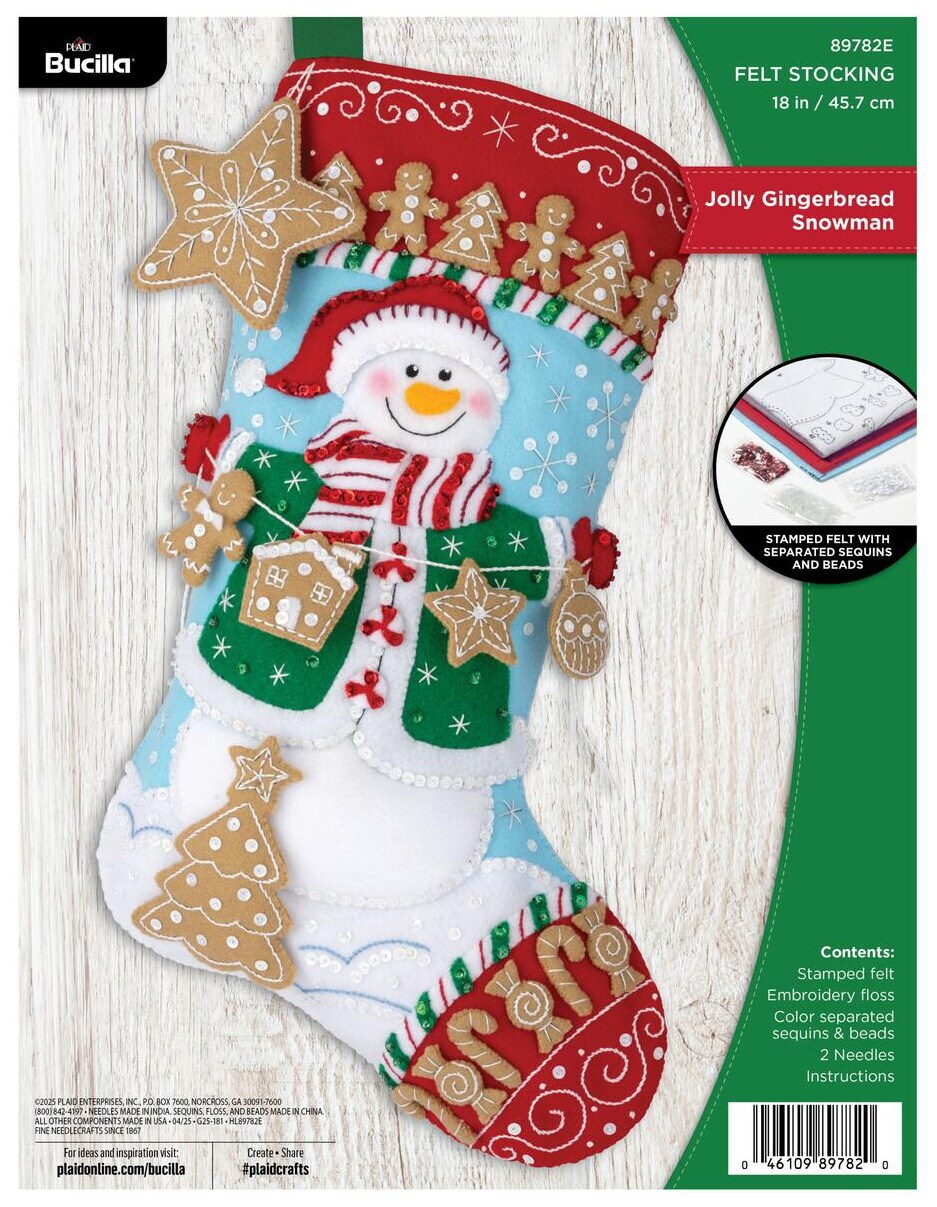 Bucilla Felt Stocking Applique Kit 18" Long-Jolly Gingerbread Snowman