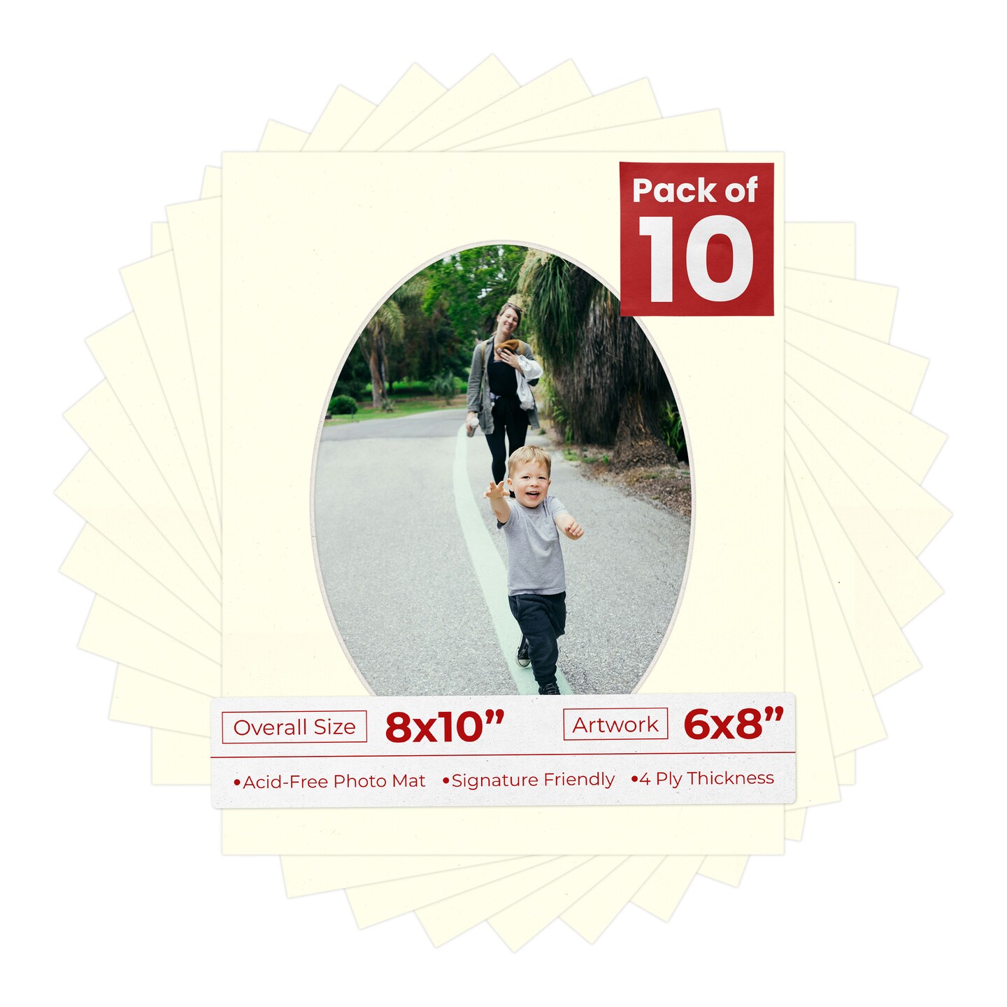 Cream Linen Mat Board for 8x10 Frames - Oval Opening for 6x8 Photos