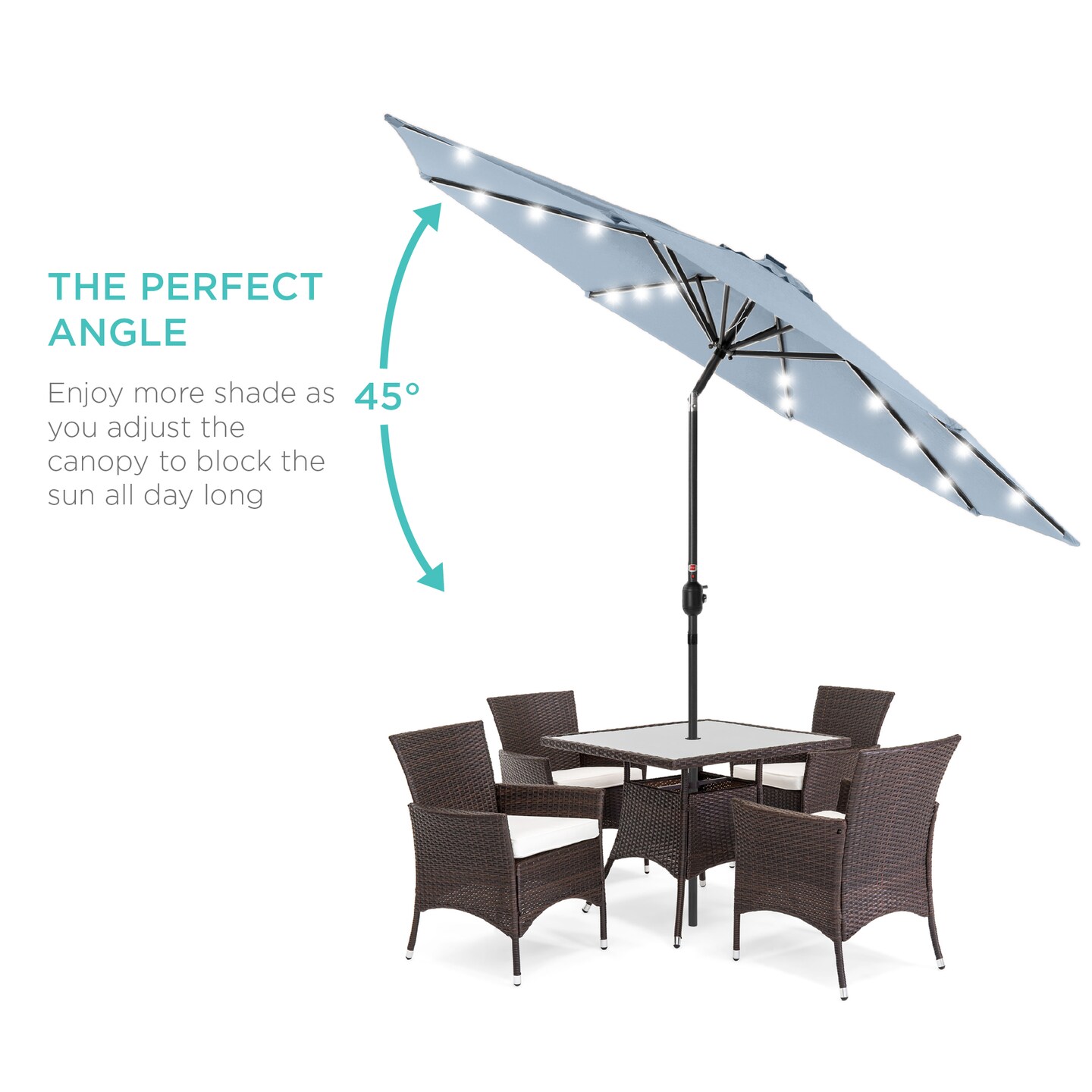 Best Choice Products 10ft Solar LED Lighted Patio Umbrella w/ Tilt Adjustment, UV-Resistant Fabric