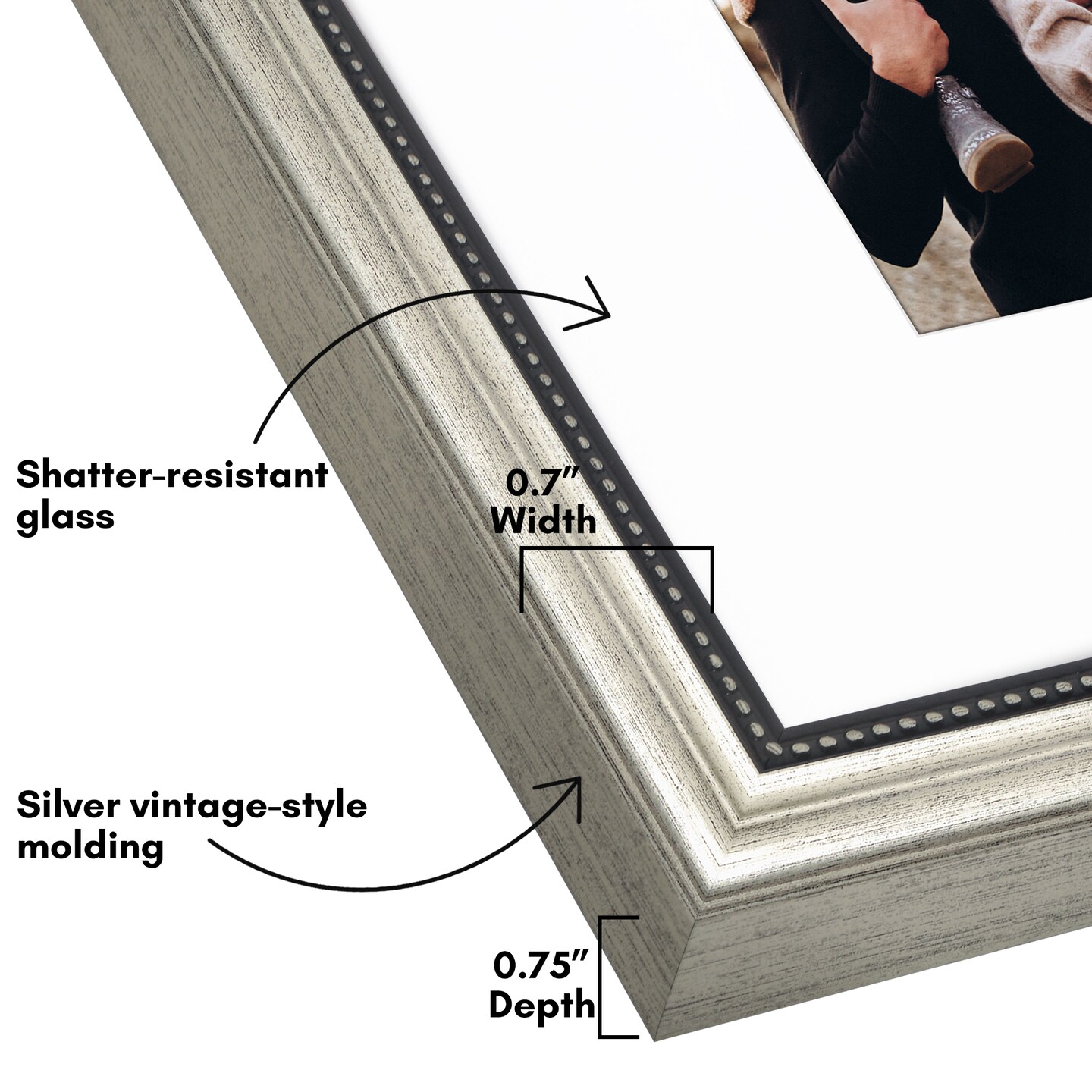 Americanflat Vintage Picture Frame with Mat and Beaded Accents with Shatter Resistant Glass