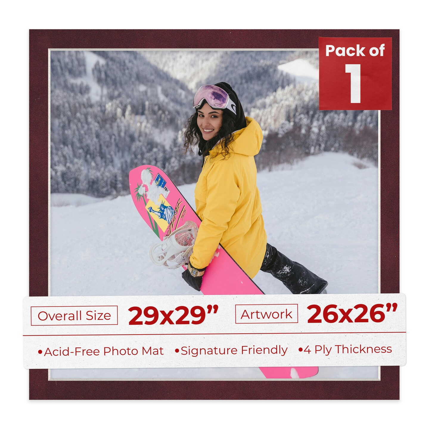 Dark Red Suede Mat Board for 29x29 Frames - Fits 26x26 Photos