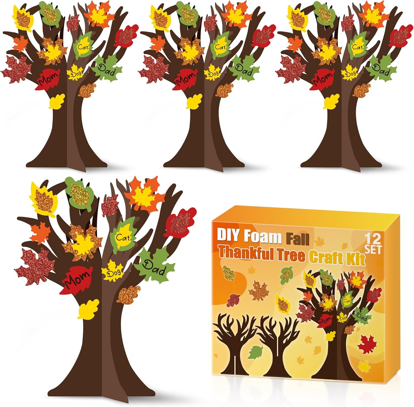 Fall Trees Foam Craft - 12 Pack Fall Thankful Leaves Trees Foam Craft Kits for Kids Make Your Own DIY Fall Trees Decorations Thanksgiving Gratitude Tree Craft Supplies School Fun Activities